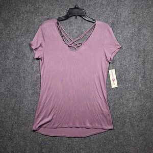 Wishful‎ Park Tangle Plum Top Criss-Cross V-Neck Short Sleeved Shirt Size. M NWT